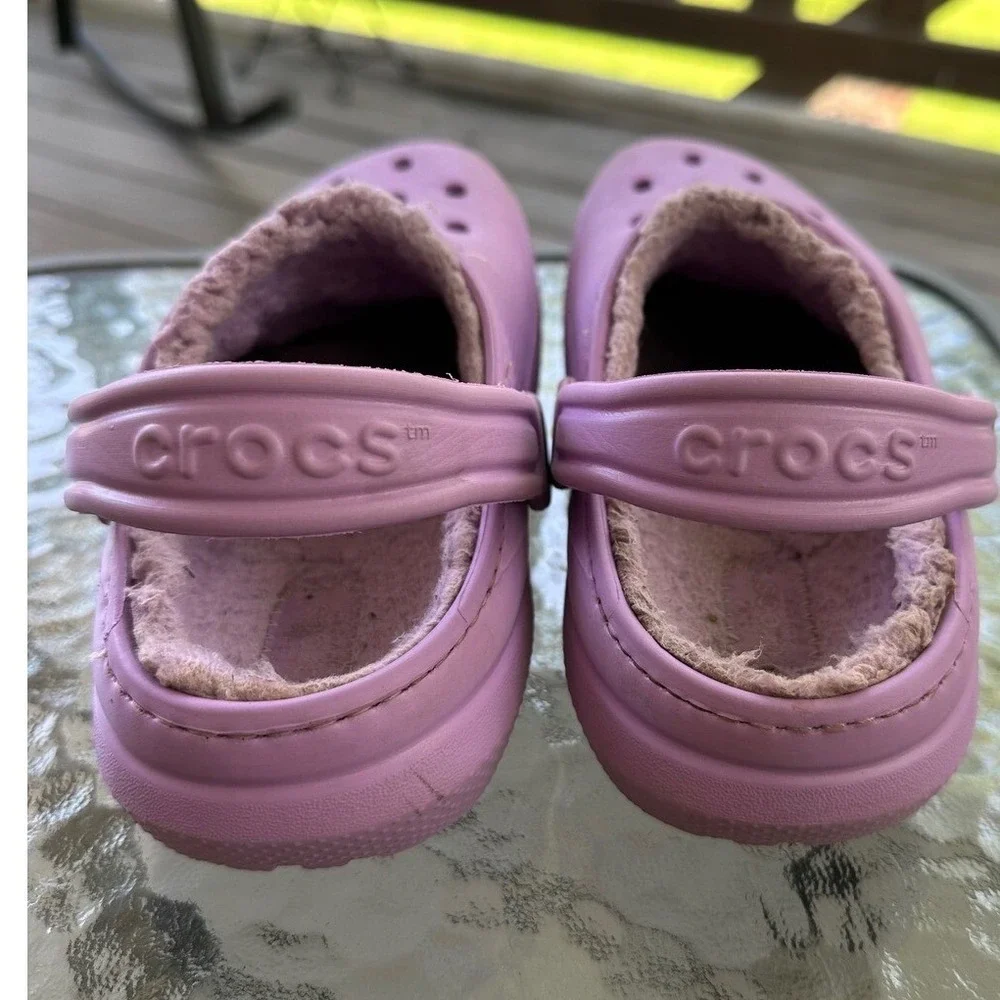 Crocs Classic Lined Clog Lavender‎ Fuzzy Warm Slip On Shoes Junior Size 3 Crocs